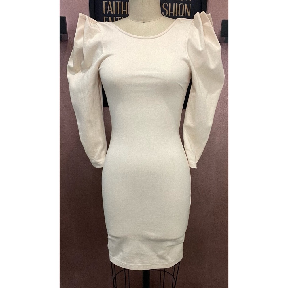 Elegant Cream Puff Sleeve Dress